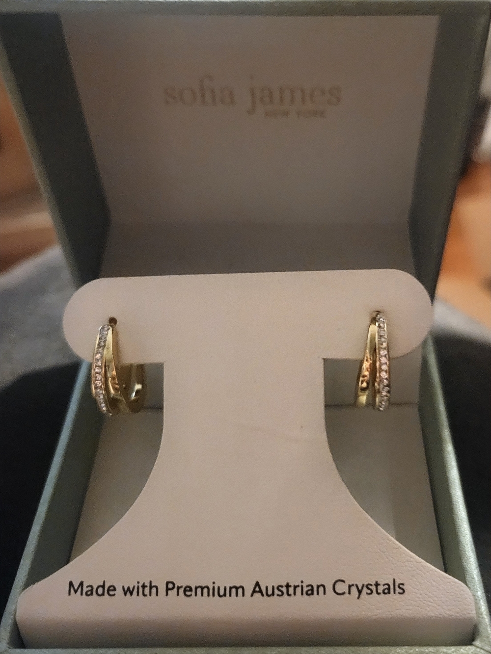 NIB Sofia James New York Gold Tone Hoop Earrings With Premium Australian Crystal